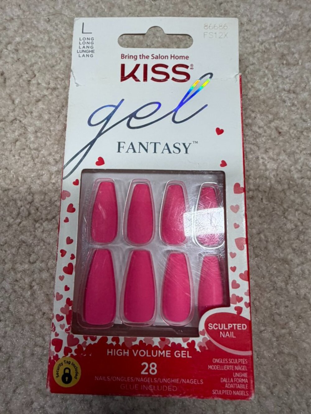 KISS Gel Fantasy High Volume Gel Sculpted Press On Nails Pink Long NWT
